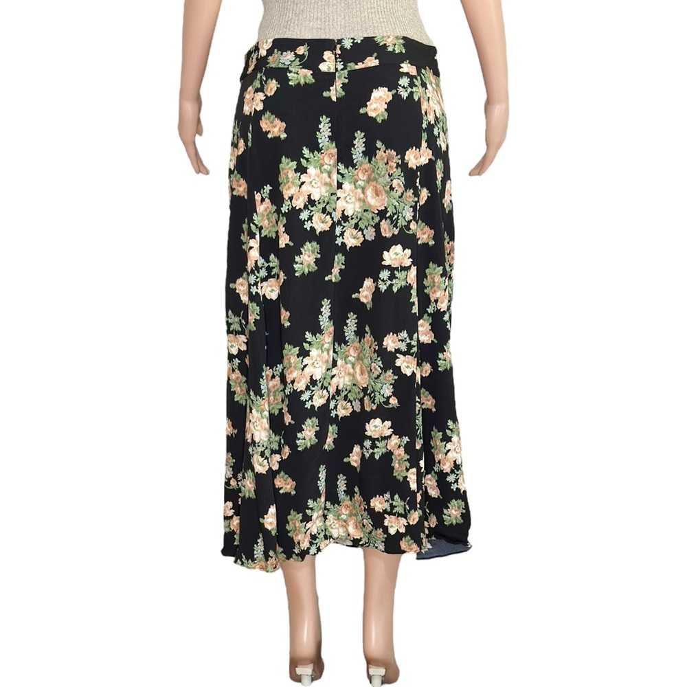 Sézane Black Peach Rose Floral A-Line Midi Skirt Size 10 | Made in Portugal | - Picture 8 of 9